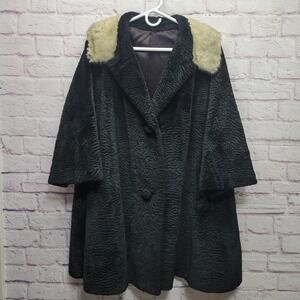 VTG Borre Styled by Sportowne Faux Fur Coat Textured Mink Collar Sz L‎ Black